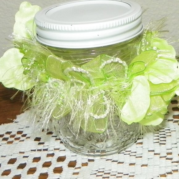 4 Wedding Party Table Decor Favor Green Glass Jar - Picture 12 of 13